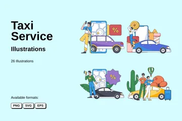 Taxi Service Illustration Pack