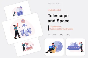 Télescope et espace Pack d'Illustrations