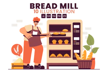 Traditional Bread Mill Illustration Pack