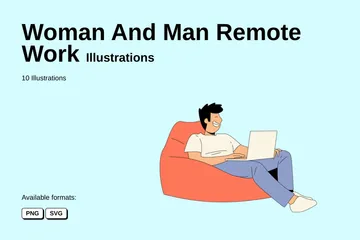 Woman And Man Remote Work Illustration Pack