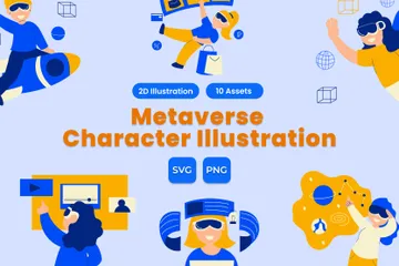 2D-Metaverse-Charakteraktivität Illustrationspack