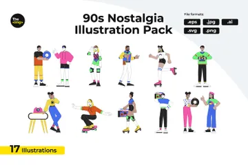 80er Jahre Menschen vielfältig Illustrationspack