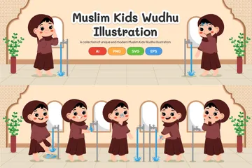 Menina muçulmana Wudhu Pacote de Ilustrações