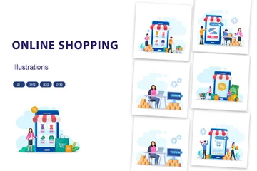 Shopping en ligne Illustration Pack