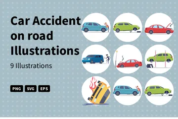 Acidente de carro na estrada Pacote de Ilustrações