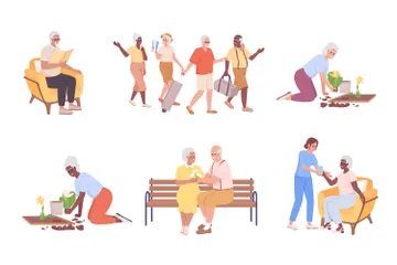 Active And Healthy Aging Illustration Pack