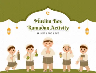 Actividad de Ramadán para niños musulmanes Paquete de Ilustraciones