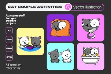 Actividades de pareja de gatos Paquete de Ilustraciones