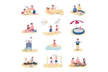 Actividades en la playa Illustration Pack