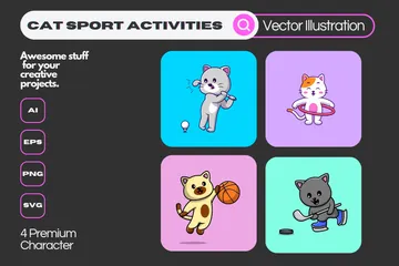 Actividades deportivas para gatos Paquete de Ilustraciones