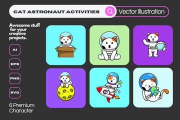 Actividades de astronauta gato Paquete de Ilustraciones