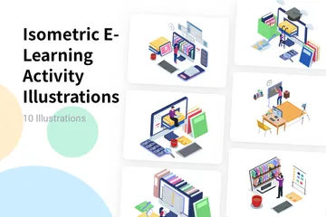 Activité d'apprentissage en ligne isométrique Pack d'Illustrations