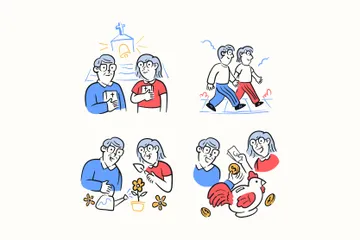 Activités pour personnes âgées en couple Pack d'Illustrations