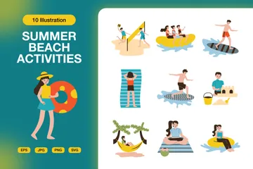 Activités de plage en été Pack d'Illustrations