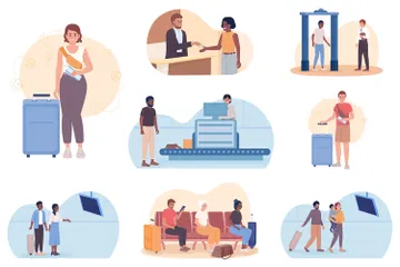 Activités des passagers à l’aéroport Pack d'Illustrations