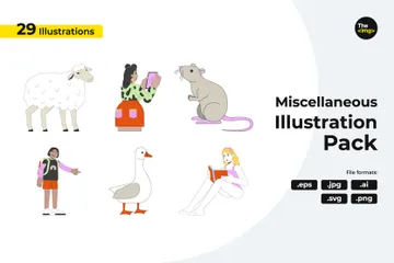 Activités de style de vie des personnes et des animaux Pack d'Illustrations