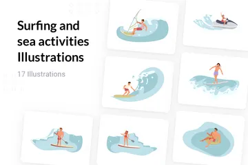 Surf Et Activités Mer Pack d'Illustrations