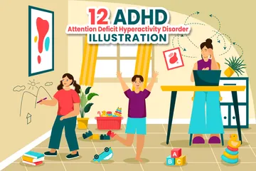 ADHD 또는 주의력 결핍 과잉 행동 장애 일러스트레이션 팩