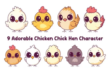 Adorable Chicken Chick Hen Character Illustration Pack