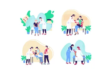 Adult And Children Vaccination Illustration Pack