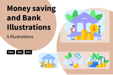Ahorro de dinero y banco Paquete de Ilustraciones