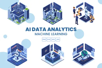 Analyse de données IA et apprentissage automatique Pack d'Illustrations