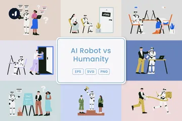 Robô AI Vs Humanidade Pacote de Ilustrações