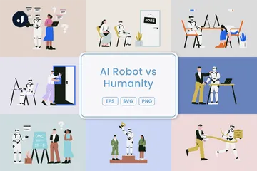 Robot AI contra humanidad Paquete de Ilustraciones