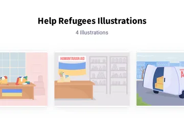 Aider les réfugiés Pack d'Illustrations