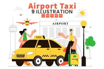 Airport Taxi Service Illustration Pack