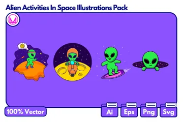 Alien Activities In Space Illustration Pack