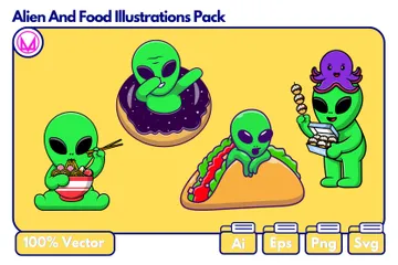 Alien And Food Illustration Pack