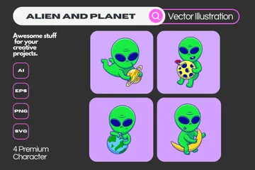 Alien And Planet Illustration Pack