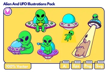 エイリアンとUFOの宇宙船 イラストパック