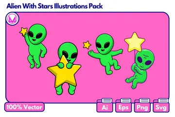 Alien avec des étoiles Pack d'Illustrations