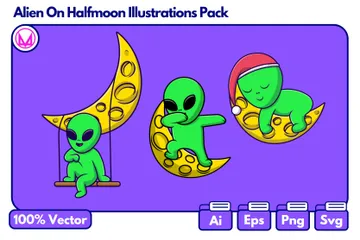 Alien brincando na meia lua Pacote de Ilustrações