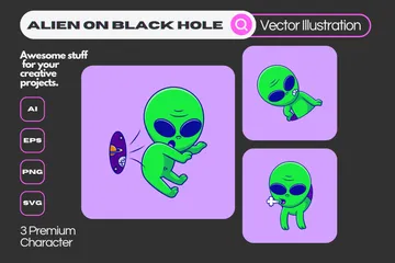 Alien On Black Hole Illustration Pack