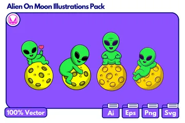 Alien On Moon Illustration Pack