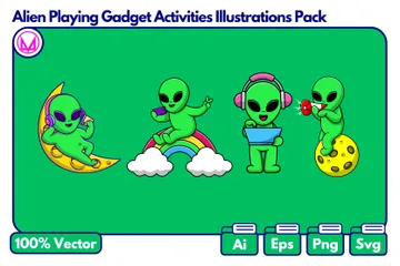 Alien Playing Gadget Illustration Pack