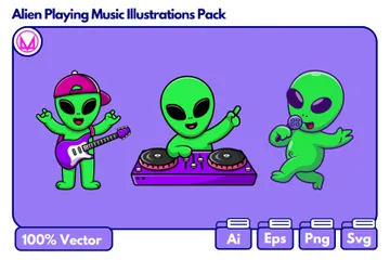 Alien Playing Music Illustration Pack