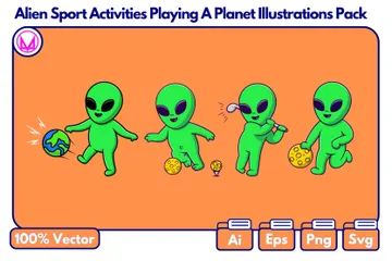 Alien Sport Activities Playing A Planet Illustration Pack