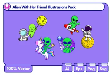 Alien With Her Friend Illustration Pack