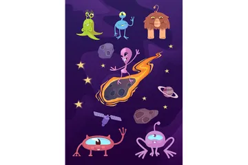 Alienígenas, criaturas fantásticas Pacote de Ilustrações