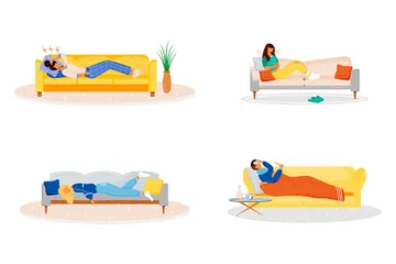 Allongé sur un canapé Pack d'Illustrations