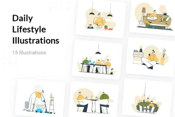 Täglicher Lebensstil Illustrationspack