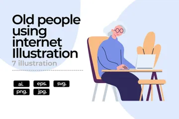 Ältere Menschen nutzen das Internet Illustrationspack