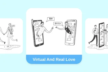 Amor virtual e real Pacote de Ilustrações