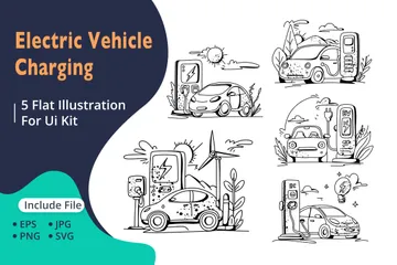 An Electric Vehicle Charging Station Illustration Pack