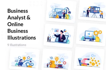 Analyste d'affaires et commerce en ligne Pack d'Illustrations