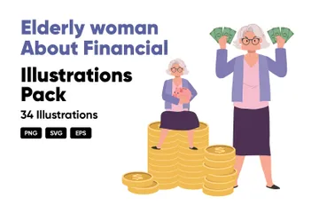 Mujer mayor sobre finanzas Paquete de Ilustraciones